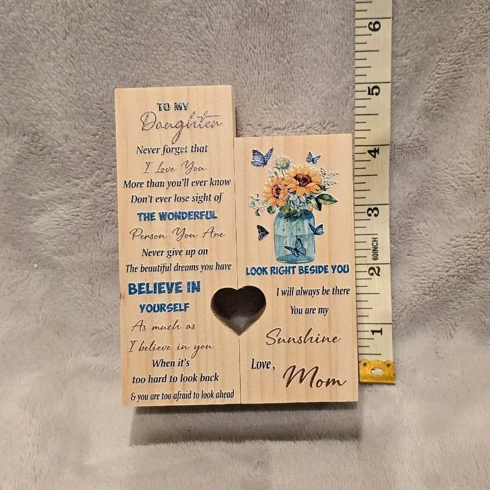 To My Daughter Wooden‎ Candle Holder Set Heart Shaped Love Mom Sunflower Gift
